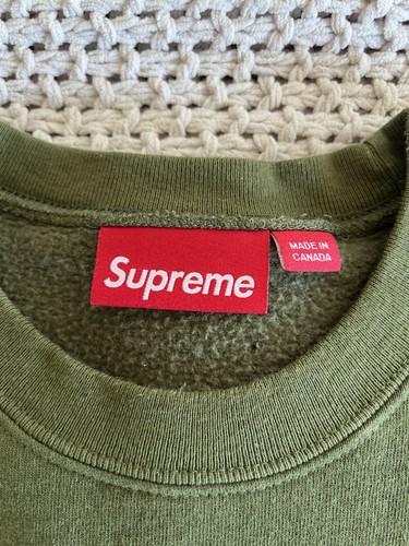SUPREME Logo Crewneck Sweater Size Small Olive Green Pre-owned - Picture 4 of 8