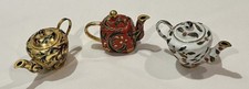 3 Mini Cloisonne Teapots Chinese Enamel Brass Vintage Decorative Lot