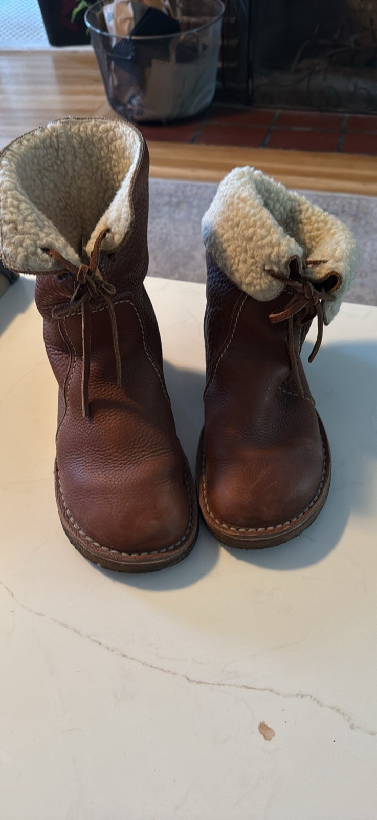 SAOLA Stivali Duckfeet ARHUS pelle marrone noce foderati lana di pecora suola crepe taglia 42UK US11