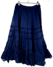 Vtg Ralph Lauren Cotton Boho Country Skirt Tiered Midi Maxi Navy Blue 8 P 26" W