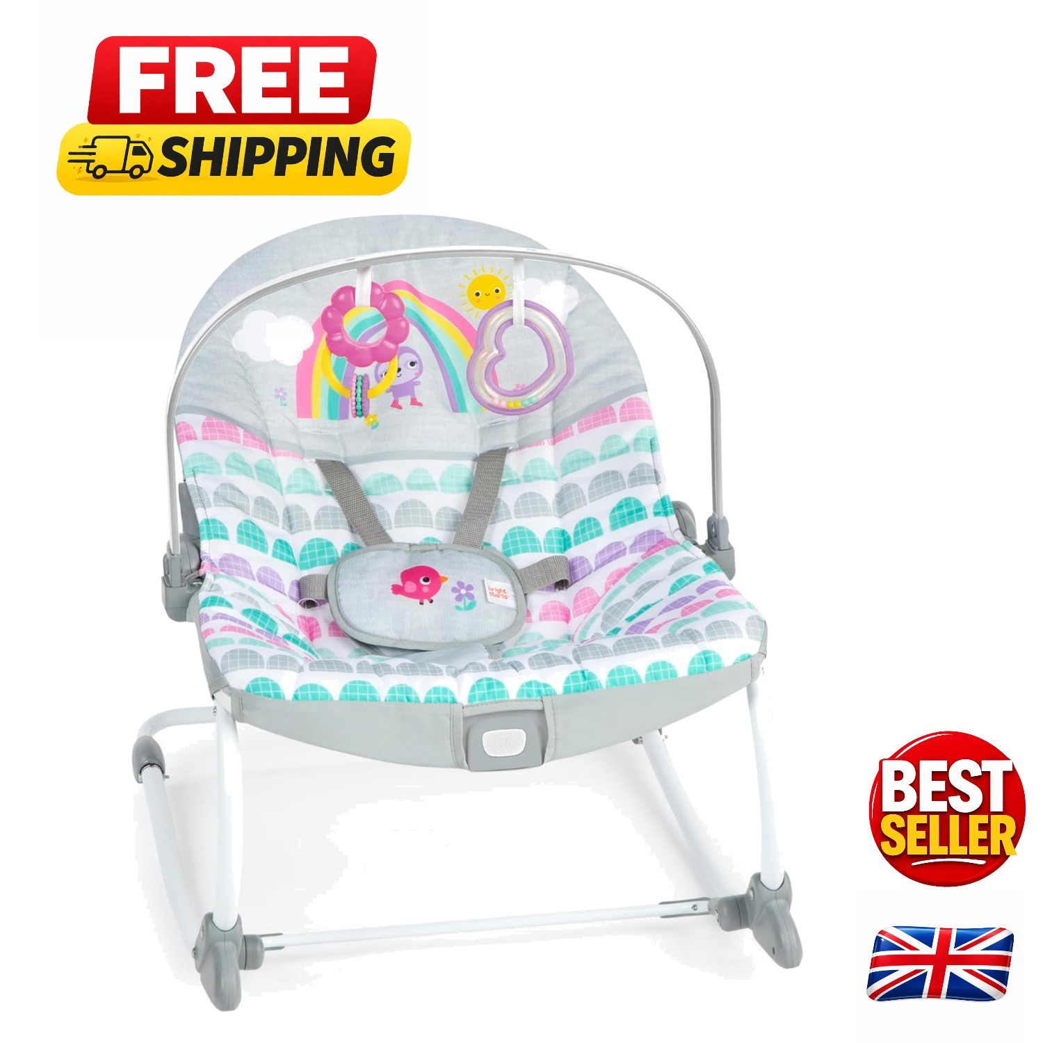 Rosy Rainbow Infant to Toddler Rocker - Vibrating Baby Seat for Ages Newborn+