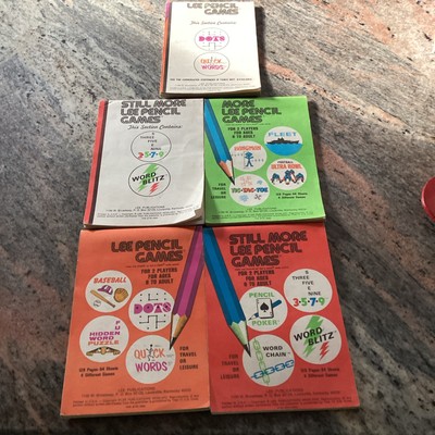 5 Vintage Lee Pencil Games 1976 ~ 3 5 7 9, Word Blitz, Word Chain & Pencil Poker
