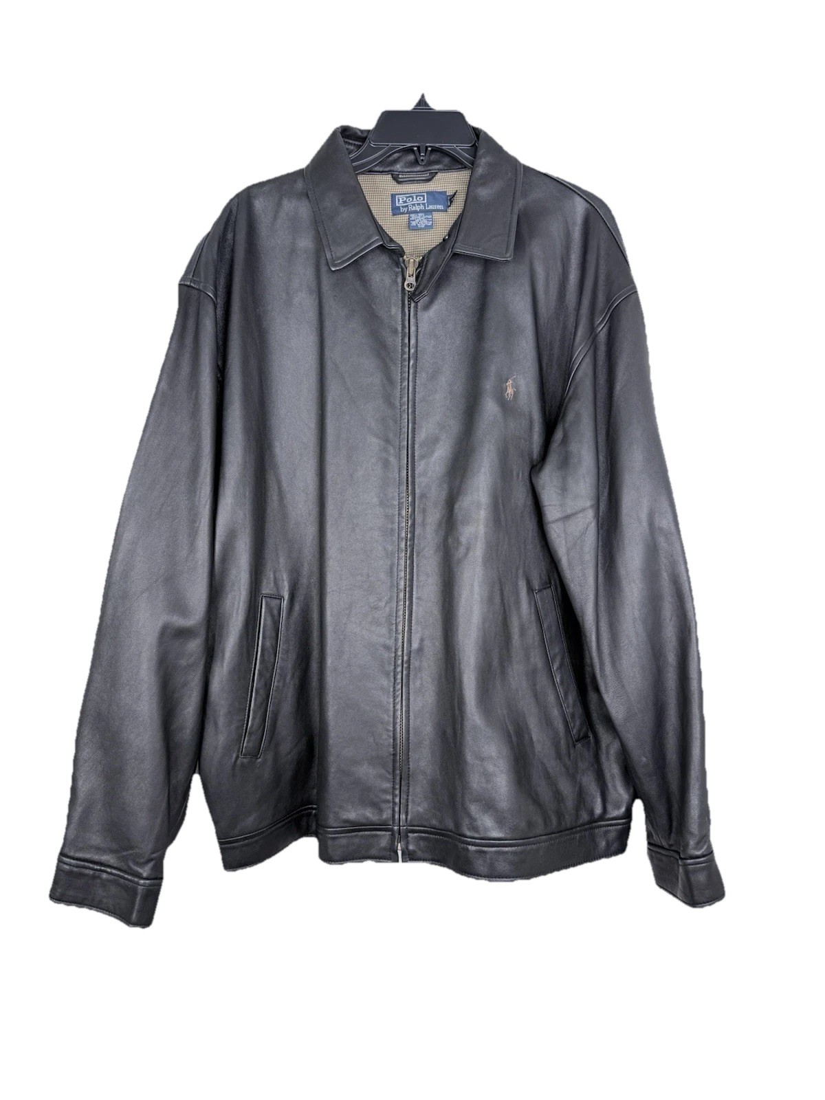 VTG Polo Ralph Lauren Soft Leather Bomber Jacket Full Zip Black Mens Size XL