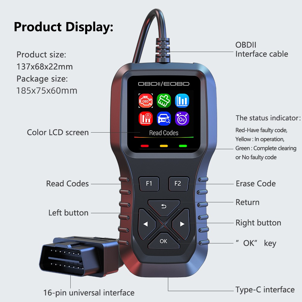 Automotive OBD2 Scanner OBD Code Reader Car Diagnostic Tool Check Engine Fault