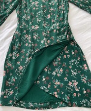 Reformation Juni Green Gathered Floral Print Crepe Long Sleeve Mini Dress Size 8