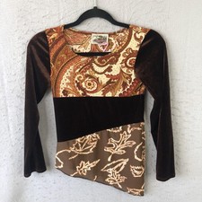 Camisa Camaleón Niña Mujer M Marrón Patchwork Terciopelo Y2K Años 70 Retro Babydoll