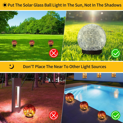 Solar Globe Lights Outdoor Waterproof-Solar Balls for Garden-Cracked Glass Ball - Picture 2 of 12