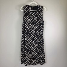 Anne Klein Black White Geometric Lattice Sleeveless Shift Dress Keyhole Back
