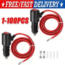 12-24v Fused Led Car Cigarette Lighter Plug Socket Cable Adapter W Switch Lot