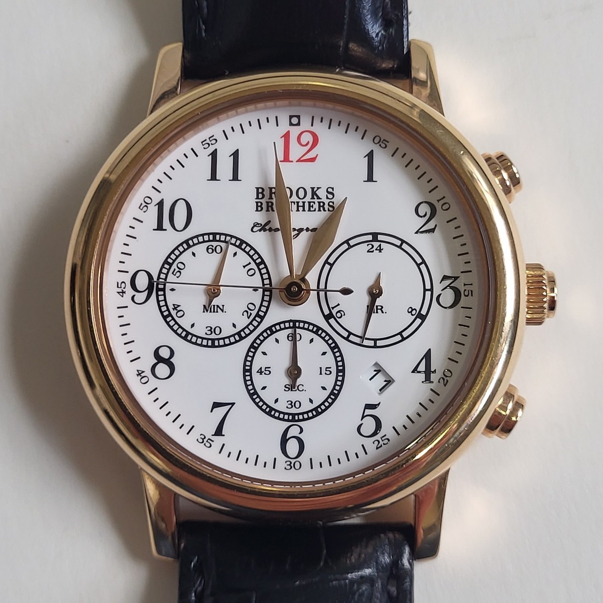Brooks Brothers Mens Chronograph Watch 346 Gold Tone Stainless
