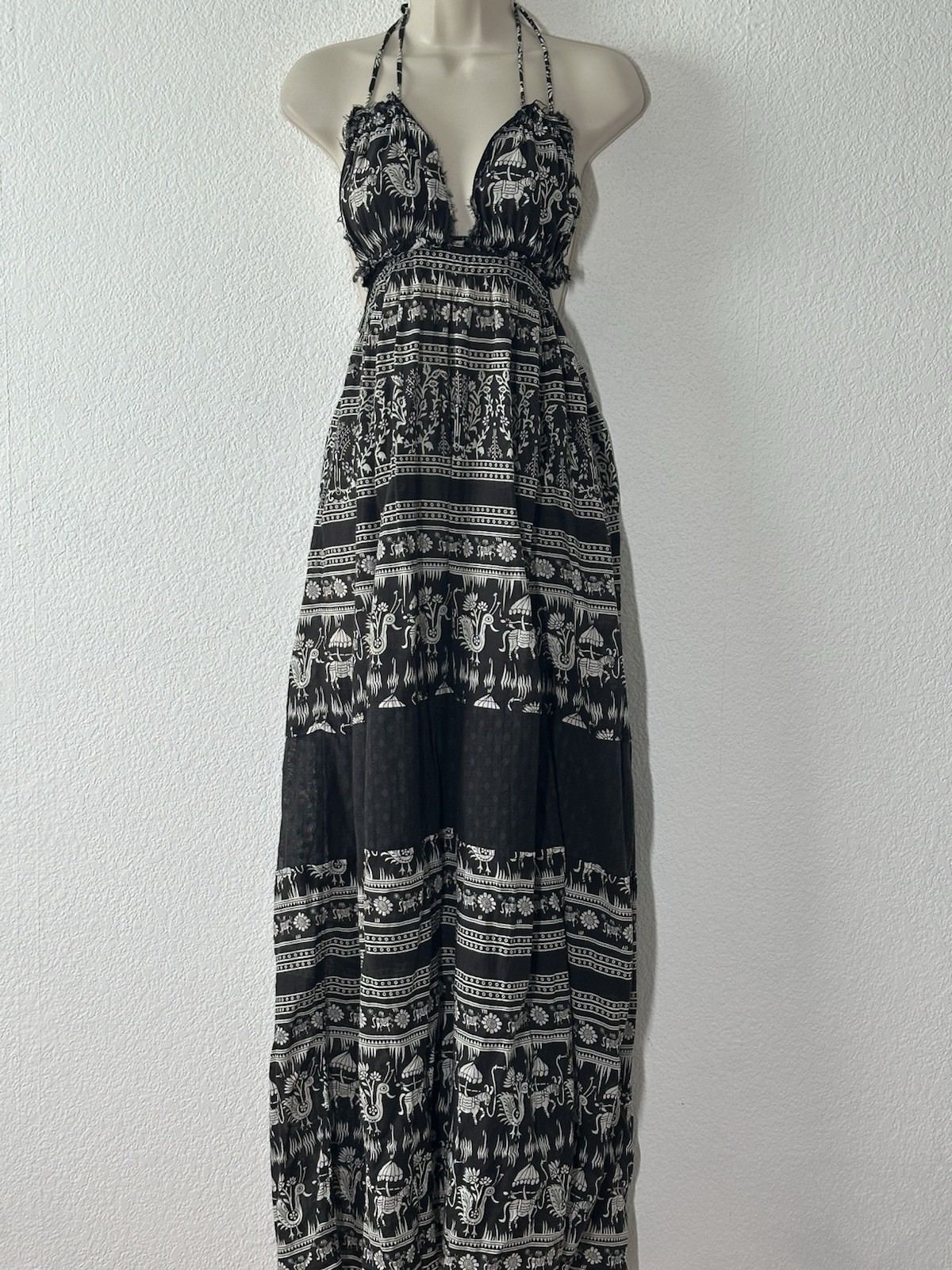 Free People Womens Tiered Maxi Dress XS Open Back Flowy Boho Coastal