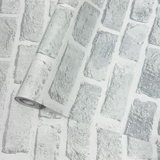 Papel tapiz de ladrillo blanco pelar y pegar 17,7x118" 3D piedra sintética vinilo acento pared