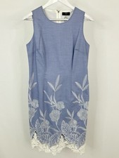 T TAHARI NWT Size 8 BLUE & WHITE Women Floral Embroidered Sleeveless Shift Dress