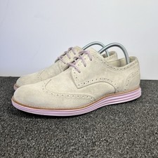 Cole Haan Lunargrand Wingtip Oxford Womens Size 8 B Beige Pink Suede Shoe D39860