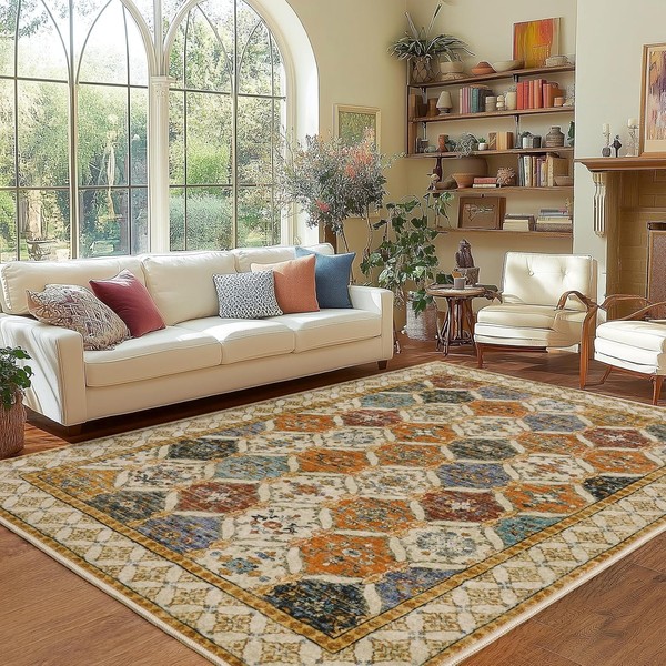 Teppich Boho Kurzflor Waschbar 160X230Cm Rutschfest FüR Wohnzimmer Schlafzimmer-image