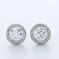 Stud Earrings Halo Solid 14K White Gold 4.08 Carat Round Natural Diamond F SI2