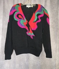 VTG Eugenia by Angenie Women's SZ  L Wool/Angora Blend Sweater 80s Puff Sleeve