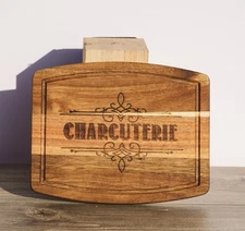 Acacia wood charcuterie board: rustic laser engraved serving tray (10x12)