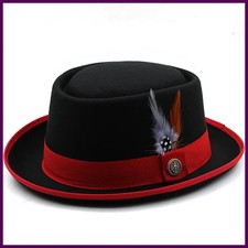 Pork Pie Hat Billycock Felt Small Brim Bowler Hat Men's Fashion British Style.