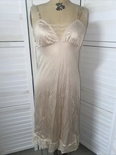 Vintage Henson Kickernick Nylon Nude Lace Slip Dress Nightie Nightgown Size 34