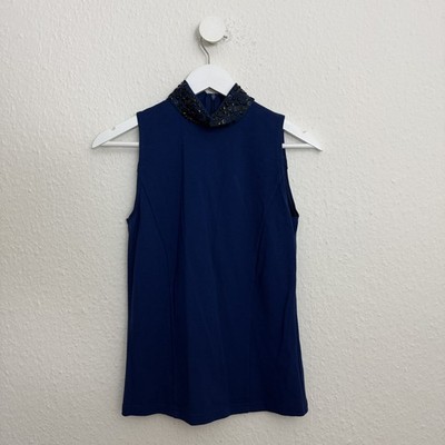 Akris Damen Bluse Blau Gr. M Party Cocktail Hochzeitsgast Vintage 90s Neckholder