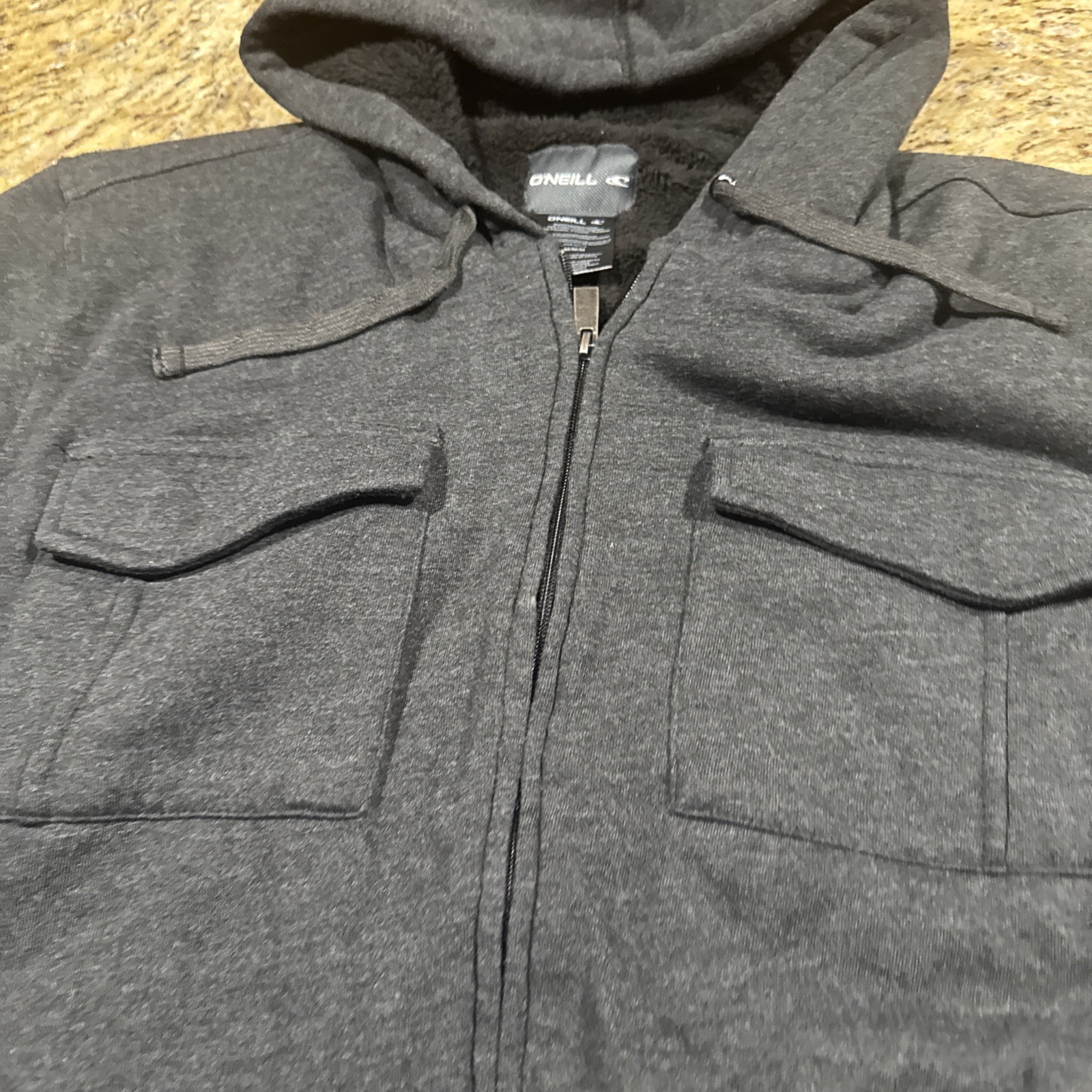Y2K O'Neill Plaid Fleece Full Zip Hoodie Men’s Medium Black Sherpa Lined Cpix image 4
