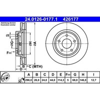 2X ATE 24.0126-0177.1 Bremsscheibe