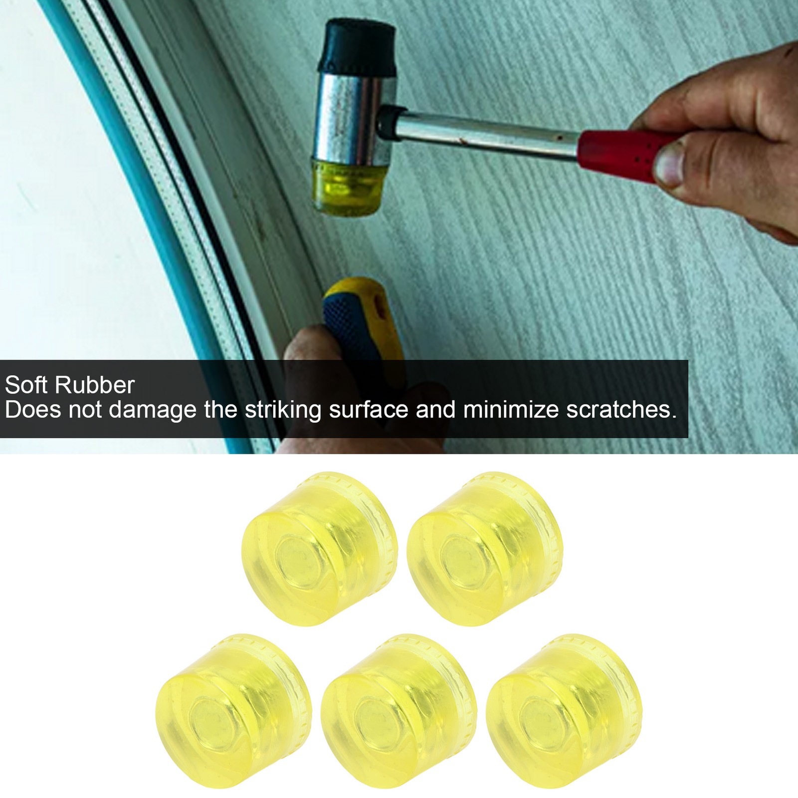 New 5Pcs Rubber Hammer Head Replacement M8x1 Soft Transparent Yellow Striking
