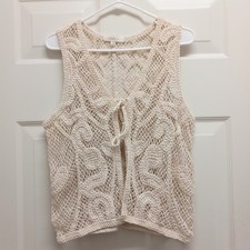 Crochet Vest Top Cream Medium Open Knit Sleeveless Boho Festival Hippie Indie