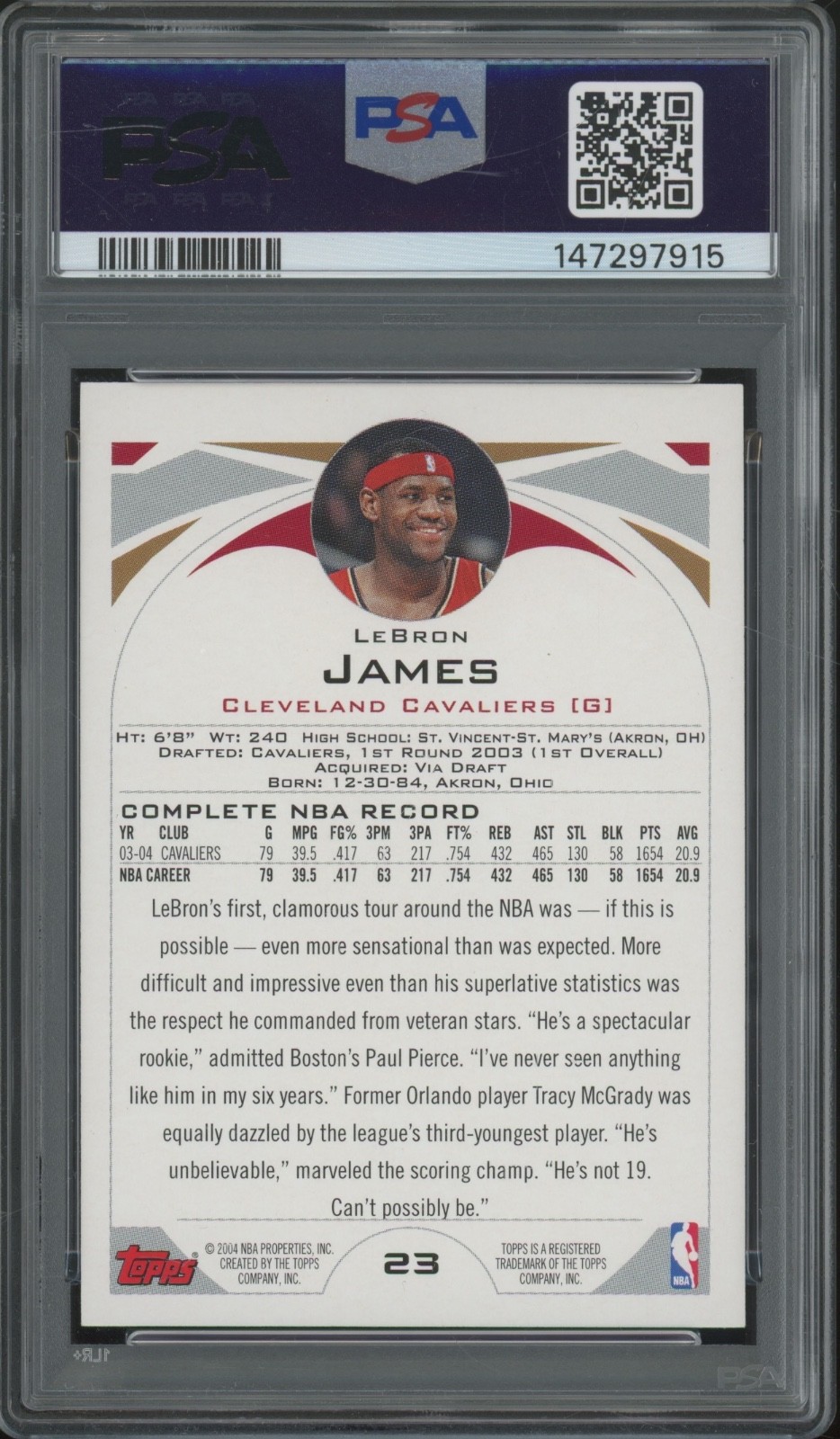 2004 Topps Basketball #23 LeBron James NM-MT PSA 8 view 2