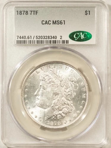 1878 7TF $1 MORGAN DOLLAR - CACG MS-61, BLAST WHITE! CAC APPROVED!