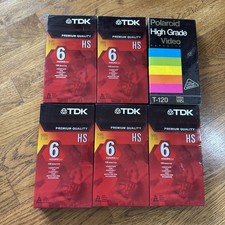 TDK HS T-120 VHS Tapes 120 Min 6 Hour SP Blank Video Lot 6 New Sealed Polaroid