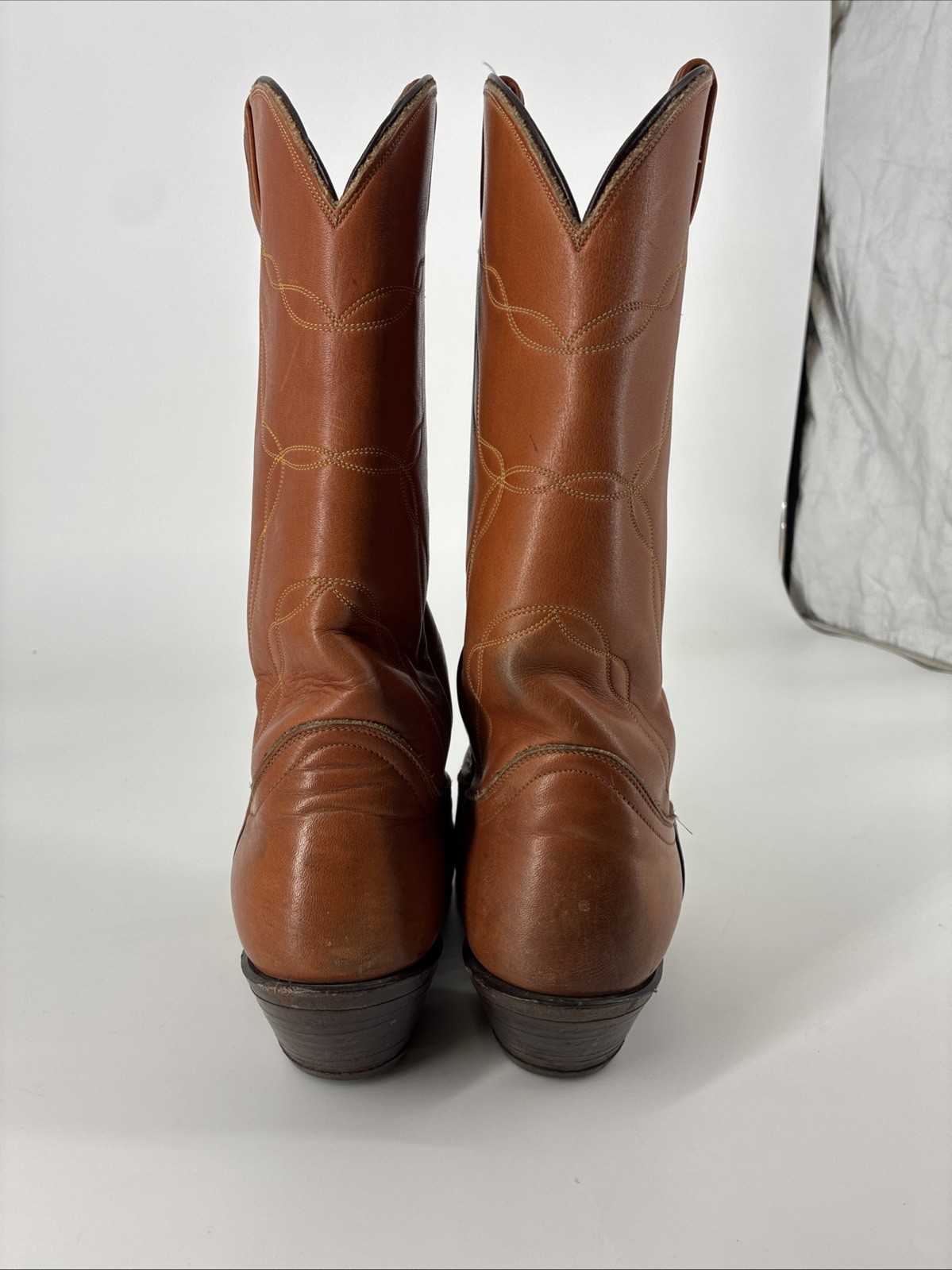 Vtg Tony Lama Leather Cowboy Boots Mens Sz 9.5 E Cognac Western 5055 Blk Label