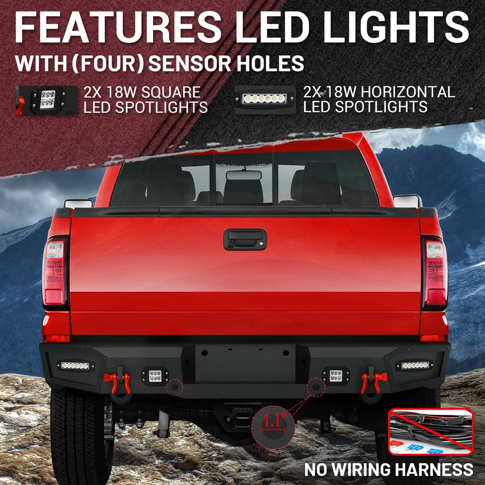 W/ Sensor Holes Rear Bumper For 1999-2016 3rd Gen Ford F250 F350 F450 Super Duty Foto 4 de 4