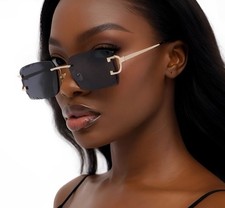 Sunglasses Sophisticated Women Eyewear Dark Black Lens Fancy Casual Retro Style