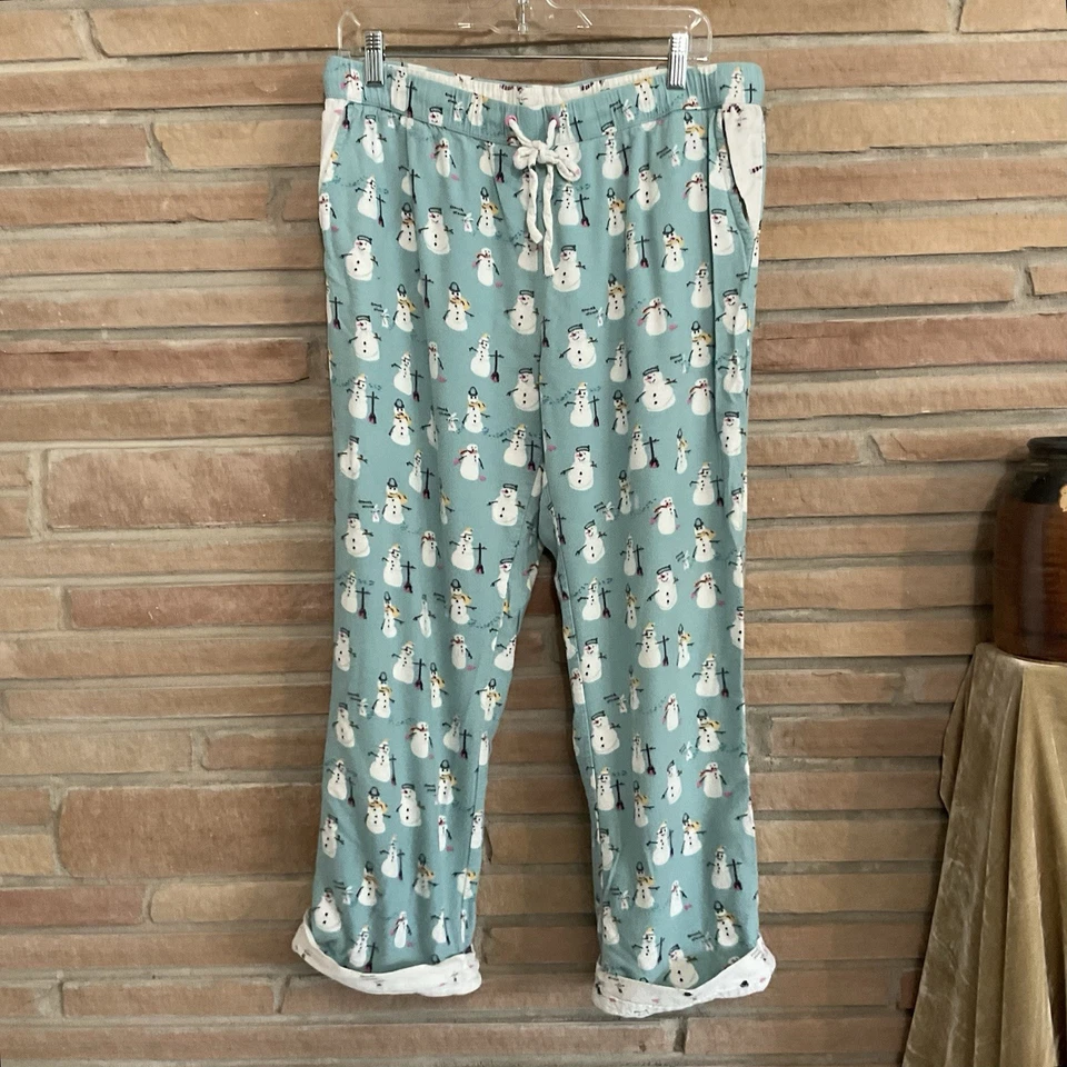 Conjunto de pijama de franela con estampado de muñeco de nieve de algodón bambú para mujer Munki Munki mediano Foto 4 de 4