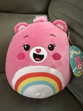 NEW Squishmallows 8  Inch Care Bears Cheer Bear Pink Rainbow Belly Squishmallow