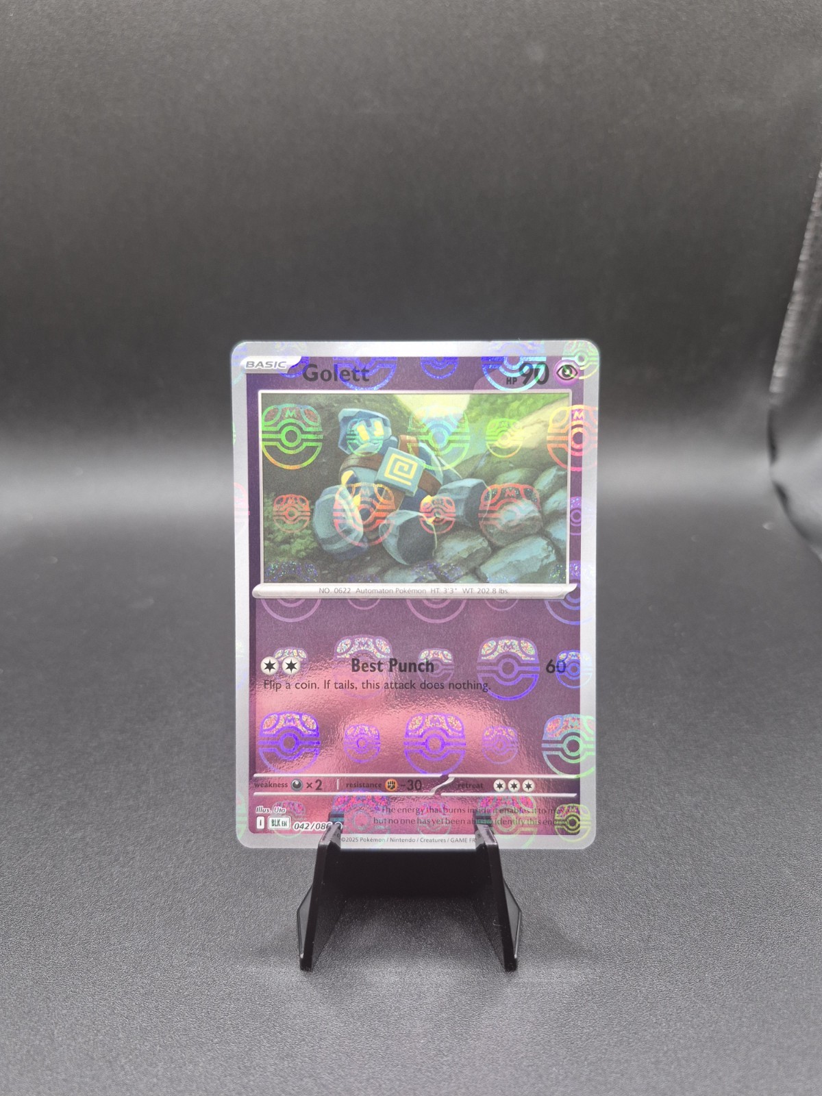 Pokémon Golett Master Ball Holo 042/086 Black Bolt NM