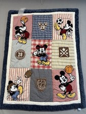 Vintage Disney Crib Quilt 32"x41" Athletic Sports Mickey FLAW READ Description 