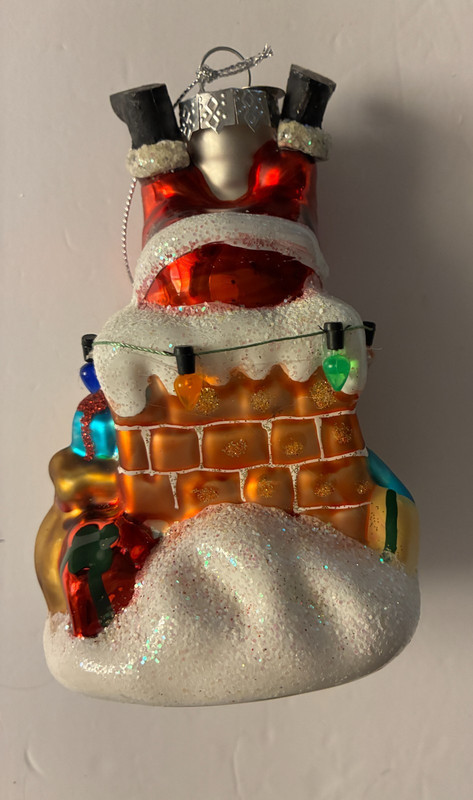 Christmas Ornament Glass Santa Stuck In Chimney Upside down  5 inches Decoris