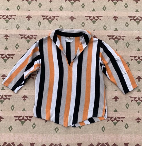 Vintage 1950s 60s Striped Cotton Sportswear Knit Top 3/4 Sleeve Pocket S XS