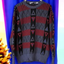 Vintage 90s Audace Italian Wool Sweater Men  s M Burgundy Geometric Knit Italy