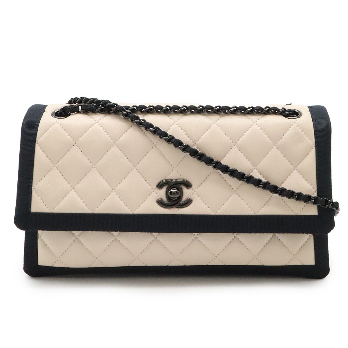 CHANEL Matrasse Double Chain Flap Bag in Bicolor Lambskin Pink Beige