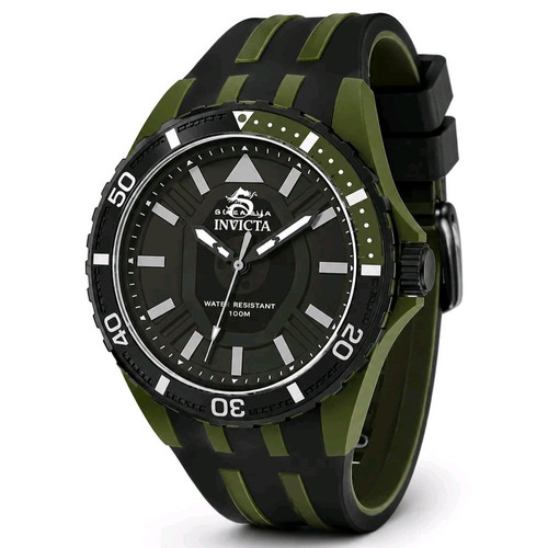 Invicta S1 Rally Men's Quartz 100m WR Black Dial Green/Black Bezel 44-47mm