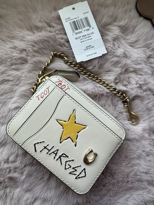 NWT Coach Essential Chain Card Case Wallet With Sketch Print Brass