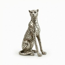 Figurine Grand Chat Plaqué Argent Grand Chat Sculpture Argent pour Décoration Maison, Étagère