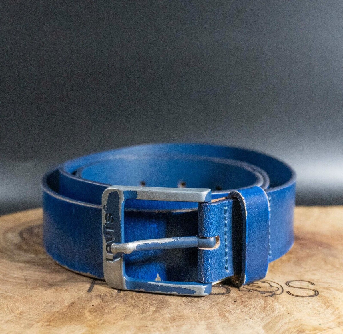 Levis Mens Belt Vintage Leather Belt Jeans Leather Belt Blue  display picture 3