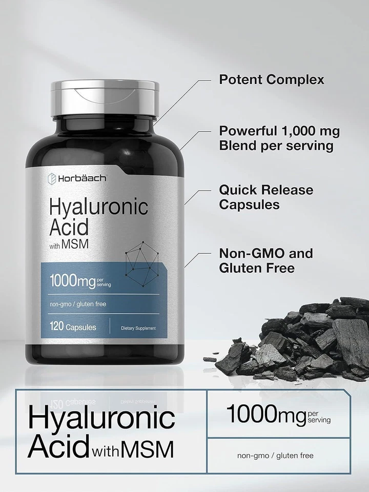 Hyaluronic Acid 1000 Mg With MSM Joint Healthy Skin Support Antioxidant 120 Caps - Image 3 of 4