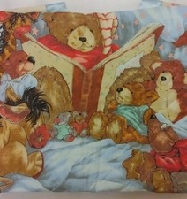 Vintage Once Upon Time Bear Print Nursery Baby Quilt Crib Blanket Throw 35.5x45