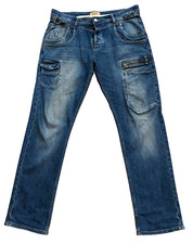 883 Police Jeans Mens W38 L33 Blue Loose Baggy Cargo Button Biker Caleb Y2K